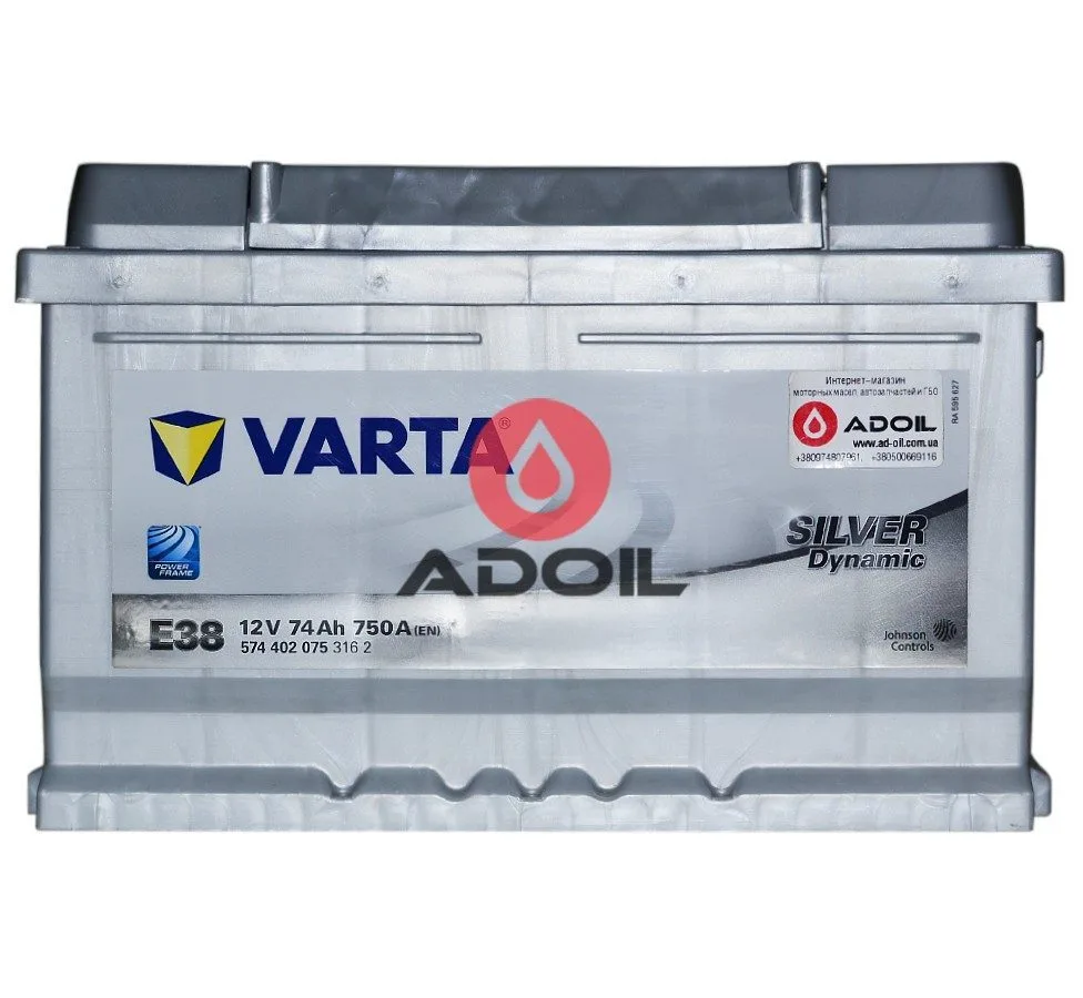 VARTA 574402075 74Ач 750А (0) Silver Dynamic E38