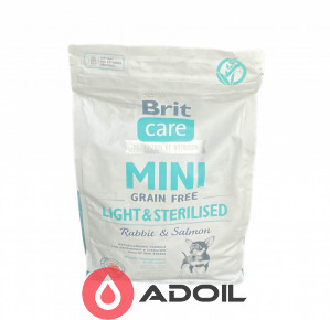 Brit Care Mini Light and Sterilised Беззерновий корм із кроликом та лососем для стерилізованих собак