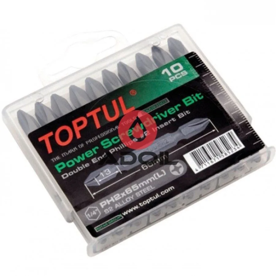 Набор бит 1/4" PH2х65мм двухсторонних 10шт TOPTUL GAAW1001