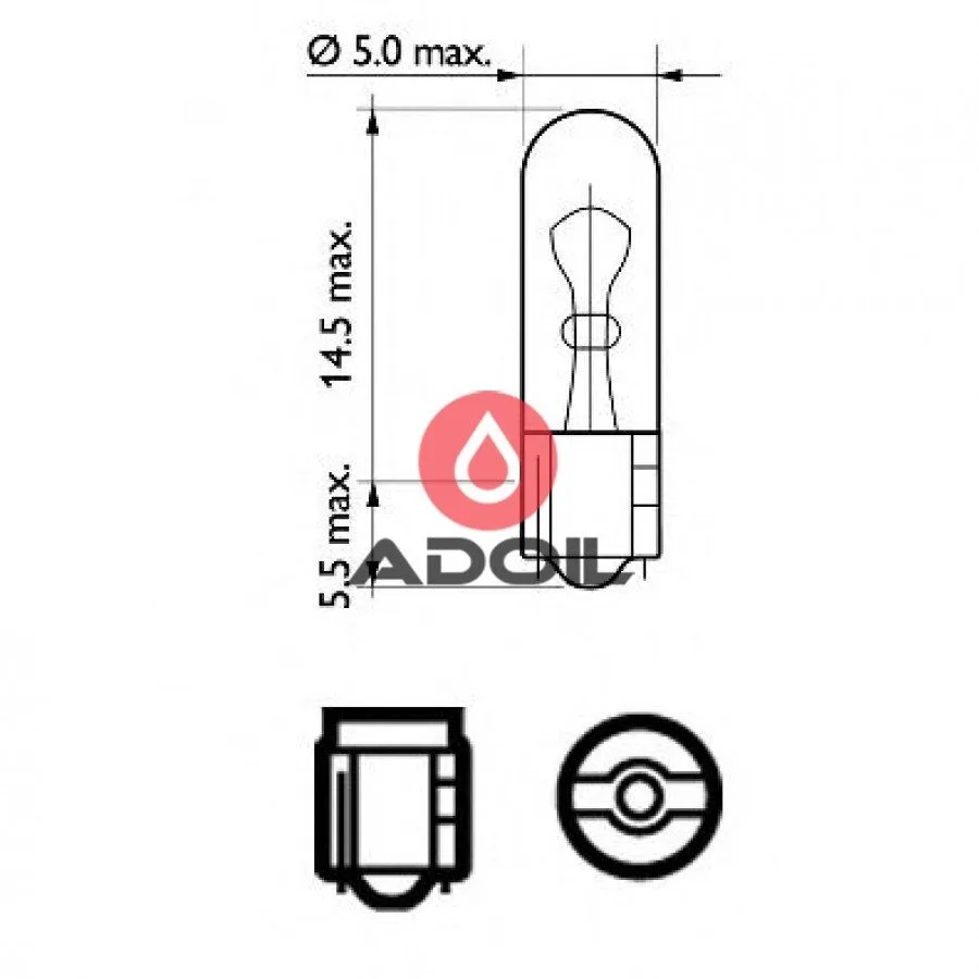 Автолампа 12V/1.2W/W2x4.6d Bosch