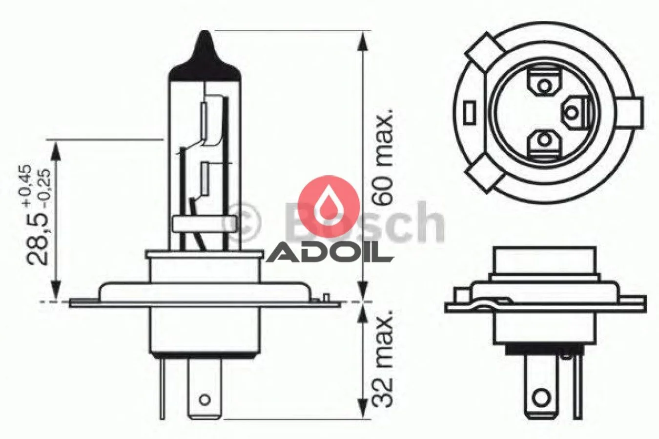 Автолампа H4 24V/75/70W/P43t Bosch