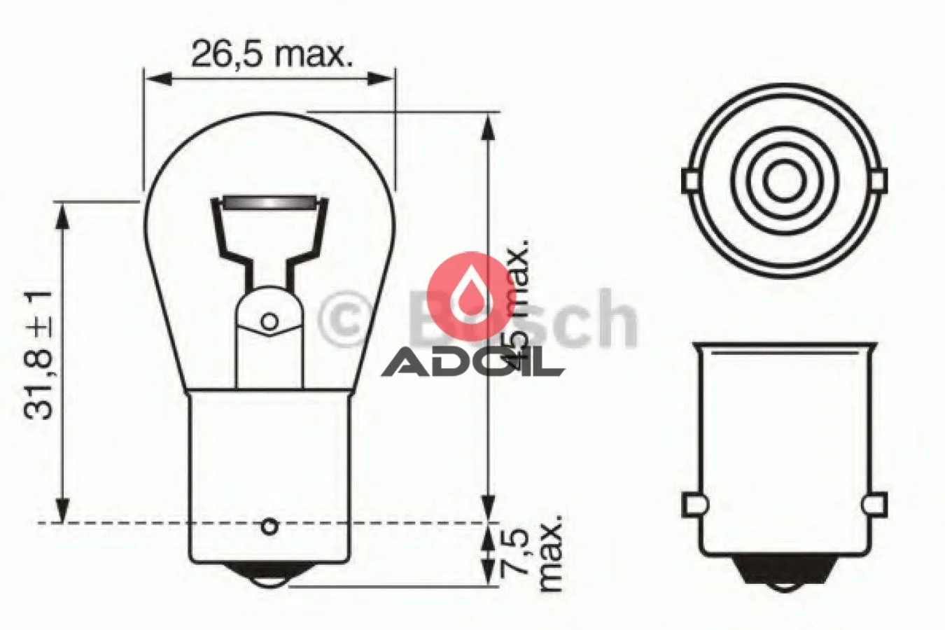 Автолампа P21W 24V/21W/BA15s Bosch
