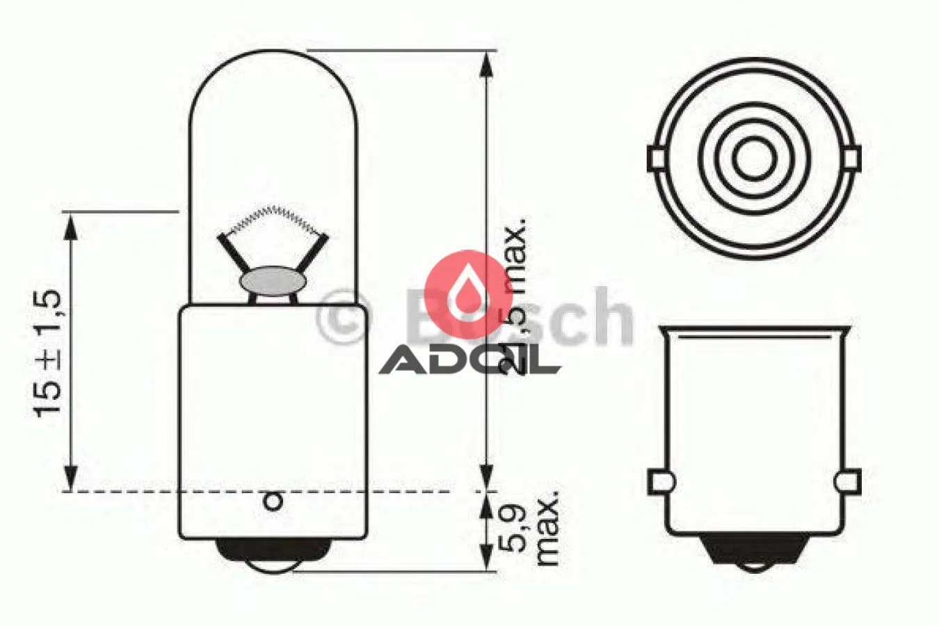 Автолампа T4W 24V/4W/BA9s Bosch